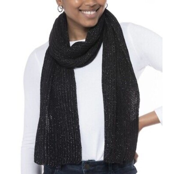 Style & Co NWT Solid Ribbed Muffler Extra Long Recycled Wrap Scarf Black OS New - Picture 1 of 8